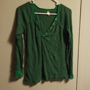 Green  Striped long sleeve shirt with heart button